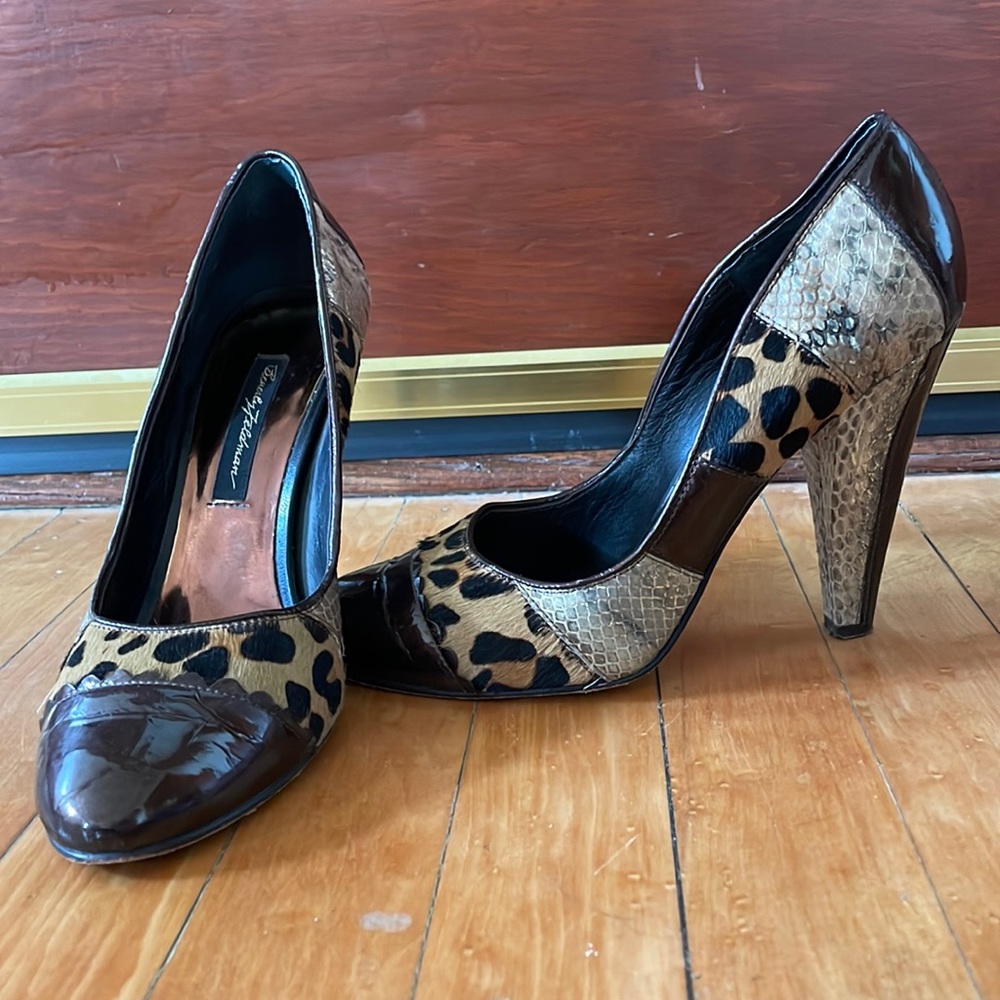 Beverly Feldman Darling patent leather and leopard pumps